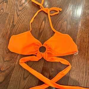 Orange Cross Tie Swim Top